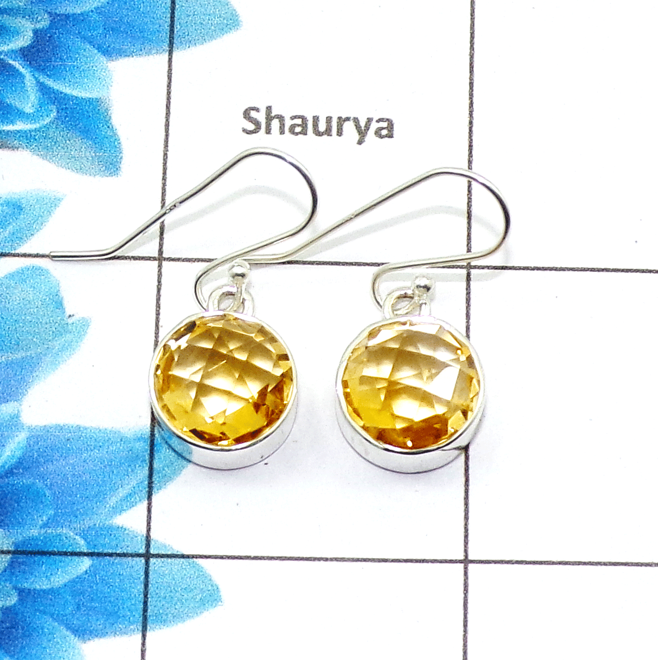 Beautiful Citrine Cut Earring I - SPE758-Newly Arrival Round Shape Checker Cut 925 Sterling Silver Factory Handmade Earrings