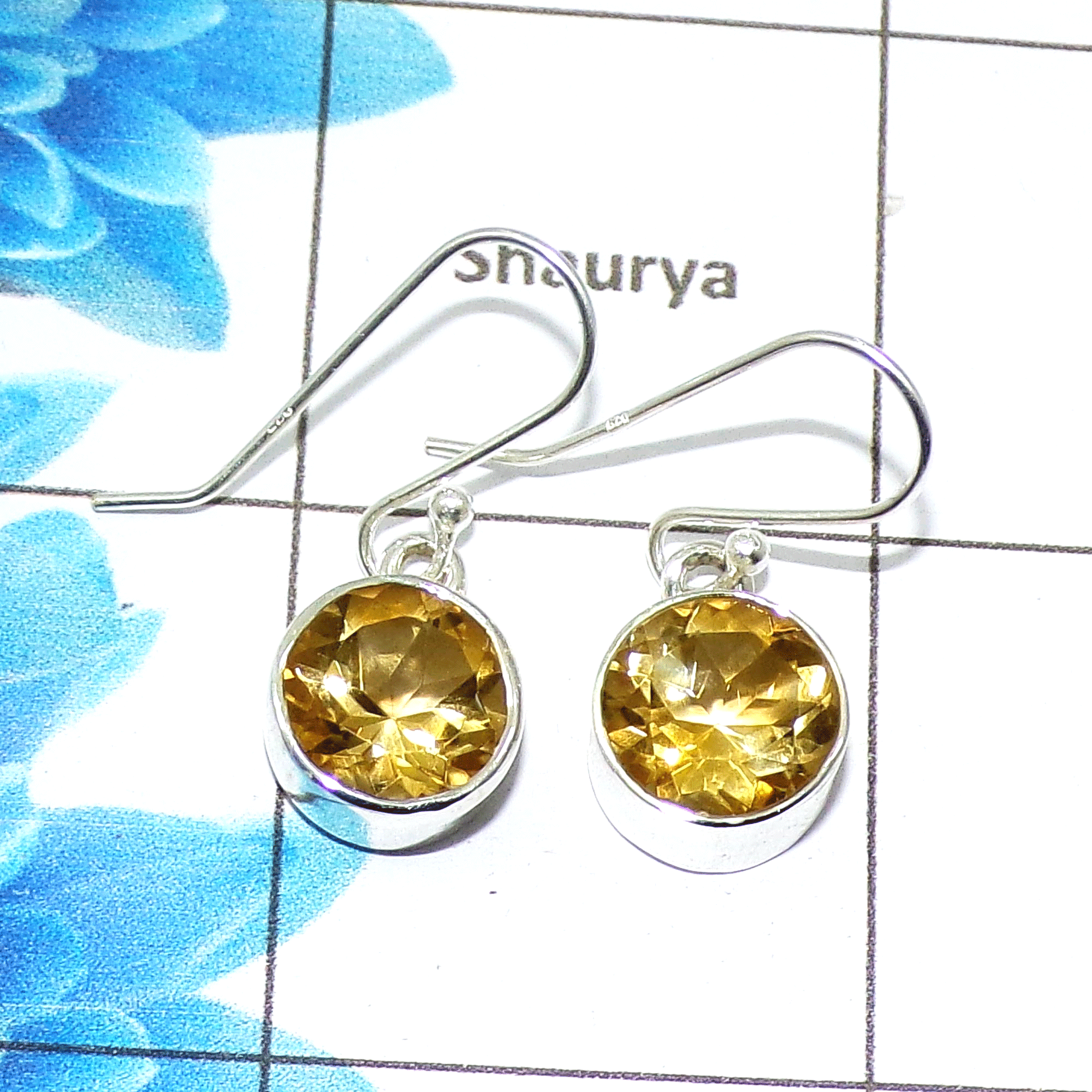 Beautiful Citrine Cut Earring J - SPE758-Newly Arrival Round Shape 925 Sterling Silver Factory Handmade Earrings