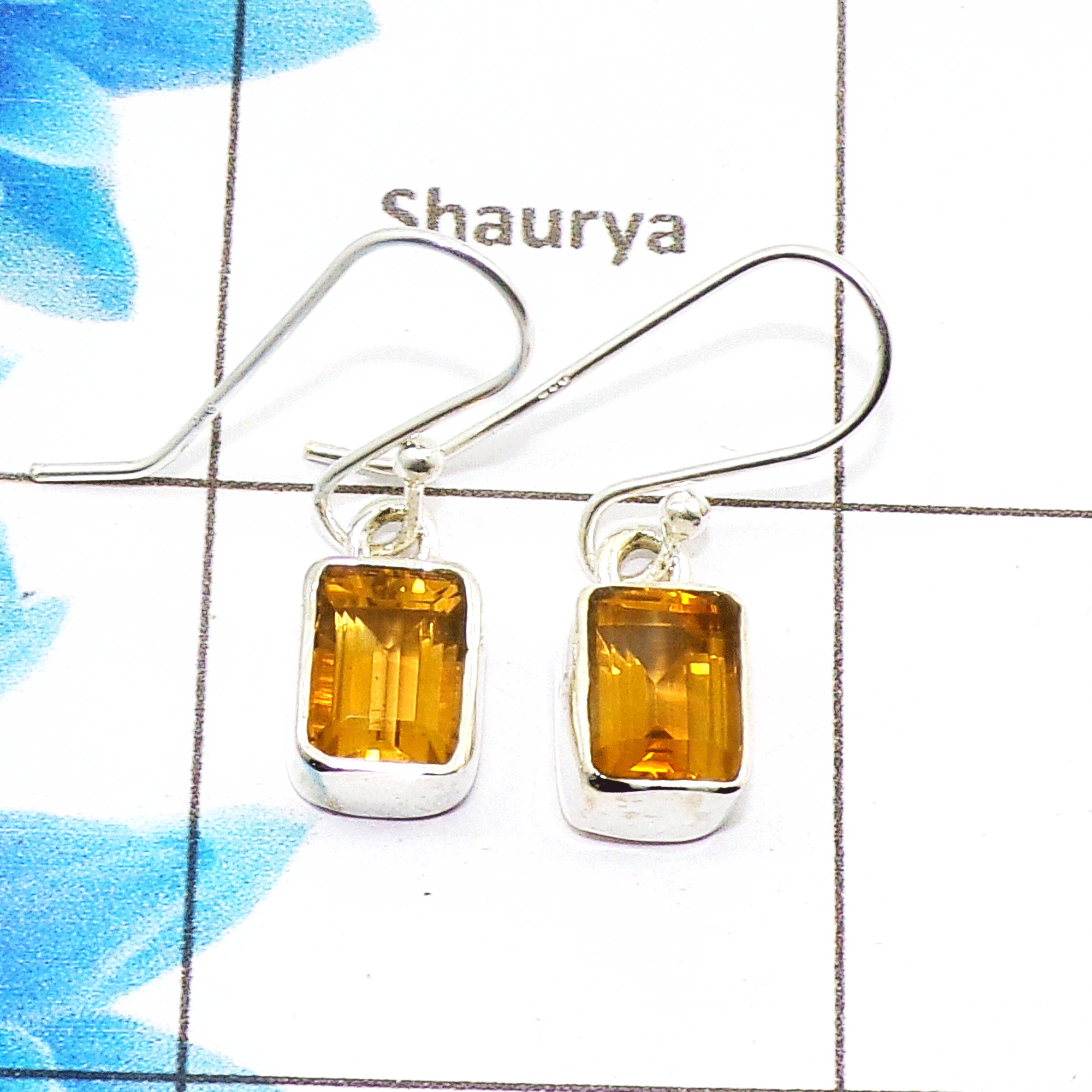 Beautiful Citrine Cut Earring K - SPE758-Newly Arrival Octagon Shape 925 Sterling Silver Factory Handmade Earrings