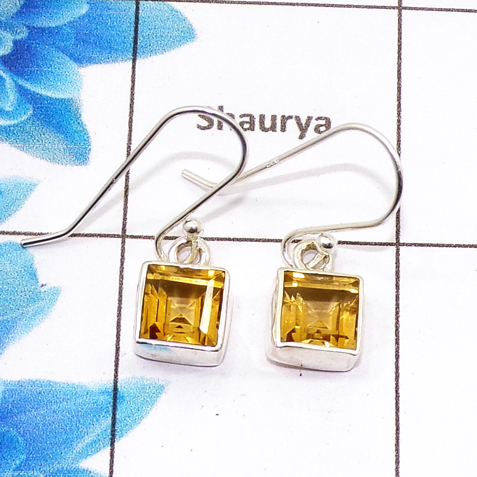 Beautiful Citrine Cut Earring P - SPE758-Newly Arrival Square Shape 925 Sterling Silver Factory Handmade Earrings