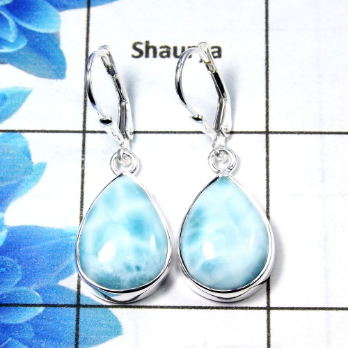 Larimar Cab A - SPE760-Leverback 925 Sterling Silver Factory Handmade Earrings