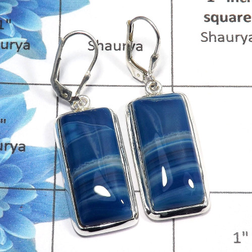 Agate Cab - B SPE761 - Solid 92.5% Sterling Silver Natural Agate Cab Gemstone Plain Setting Clasp Earring