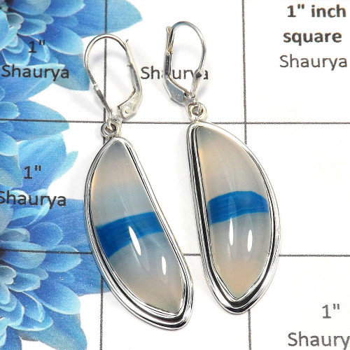 Agate Cab - C SPE761 - Newly Arrival Natural Agate Cab Gemstone Solid 925 Sterling Silver Plain Setting Clasp Earring