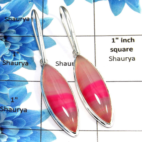 Agate Cab - B SPE762 - Natural Agate Gemstone Solid 925 Sterling Silver Plain Setting Dangle Earring Agate Cab - B SPE762 - Natural Agate Gemstone Solid 925 Sterling Silver Plain Setting Dangle Earring