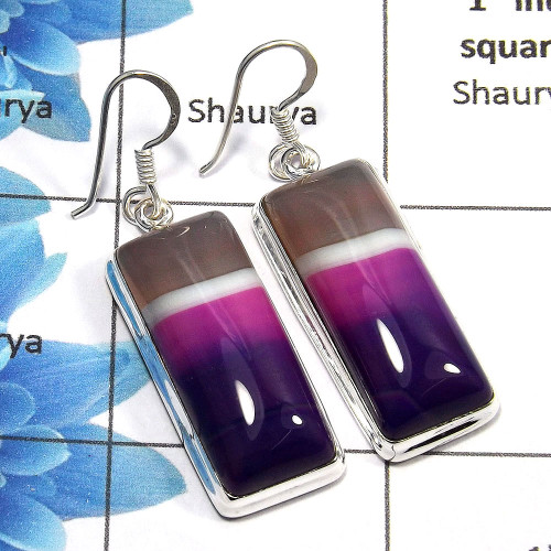 Agate Cab - E SPE762 - Newly Arrival Natural Agate Gemstone 925 Sterling Silver Plain Setting Earring