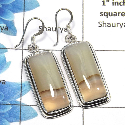 Agate Cab - F SPE762 - Indian Company Made Solid 925 Sterling Silver Plain Setting Earring