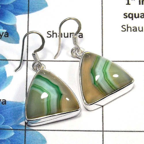 Agate Cab - G SPE762 - Awesome Natural Agate Cab Gemstone 925 Sterling Silver Plain Setting Earring