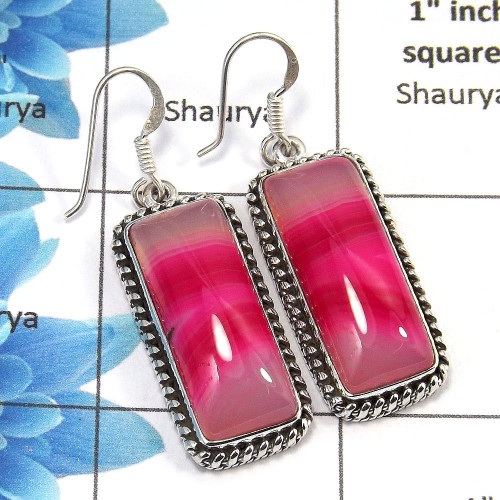Agate Cab - H SPE762 - Solid 92.5% Sterling Silver Natural Agate Cab Gemstone Plain Setting Earring