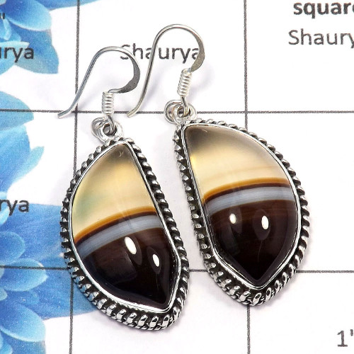 Agate Cab - I SPE762 - Exclusive Natural Agate Cab Gemstone Solid 925 Sterling Silver Plain Setting Earring