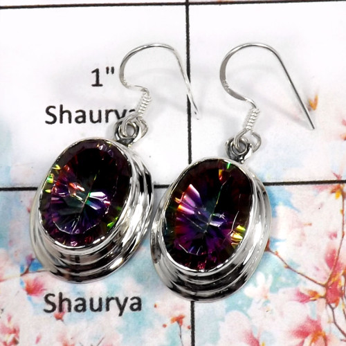 Mystic Quartz-O SPE763-Faceted Cut Gemstone Handmade Plain Earrings 925 Sterling Silver Mystic Quartz-O SPE763-Faceted Cut Gemstone Handmade Plain Earrings 925 Sterling Silver