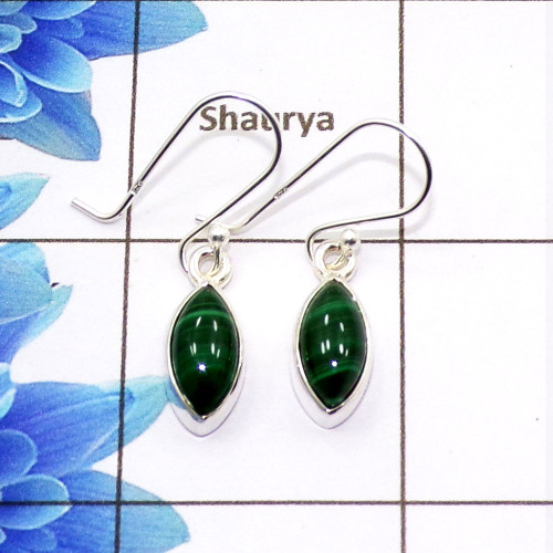 Malachite Cab M - SPE769-Amazing 925 Sterling Silver Factory Handmade Earrings