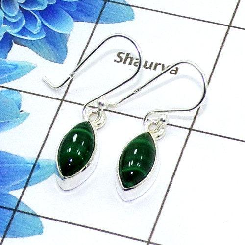 Malachite Cab M - SPE769-Amazing 925 Sterling Silver Factory Handmade Earrings