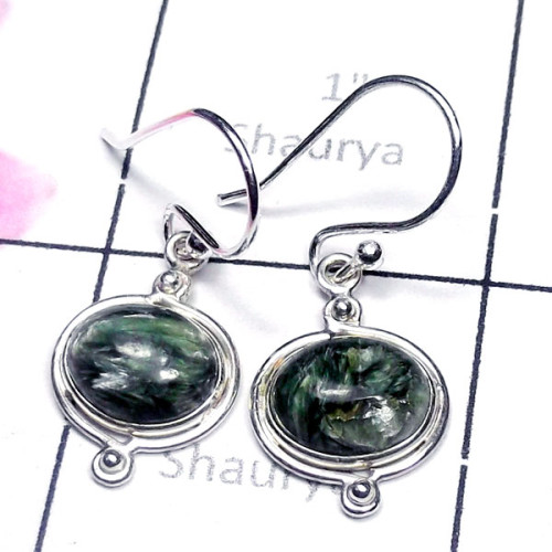 Seraphinite A - SPE995-Plain Silver Small Size Pretty Earring