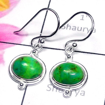 Green Turquoise C - SPE995-Plain Silver Small Size Pretty Earring