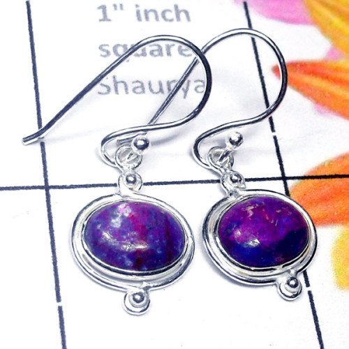Purple Turquoise F - SPE995-Plain Silver Small Size Pretty Earring