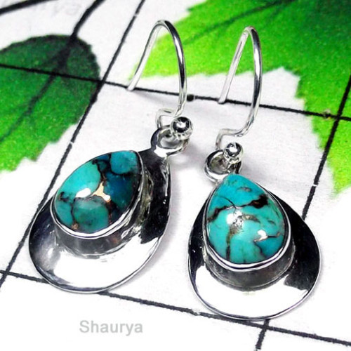 Blue copper Turquoise C - SPE998-Cab Multi Gemstone Stunning Earring
