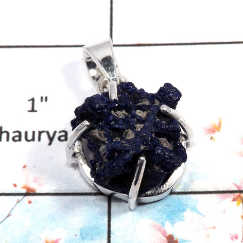 Azurite Rough - C SPS877 - Indian Factory Made Azurite Rough Gemstone 925 Silver Prong Setting Pendant Azurite Rough - C SPS877 - Indian Factory Made Azurite Rough Gemstone 925 Silver Prong Setting Pendant
