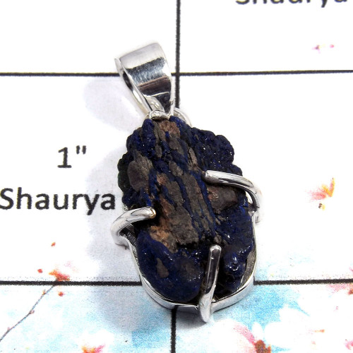 Azurite Rough - C SPS879 - Indian Factory Made 925 Sterling Silver Prong Setting Handmade Pendant