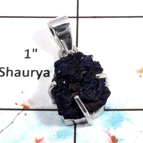 Azurite Rough - G SPS879 - Pretty Look Azurite Rough Gemstone 925 Silver Prong Setting Pendant