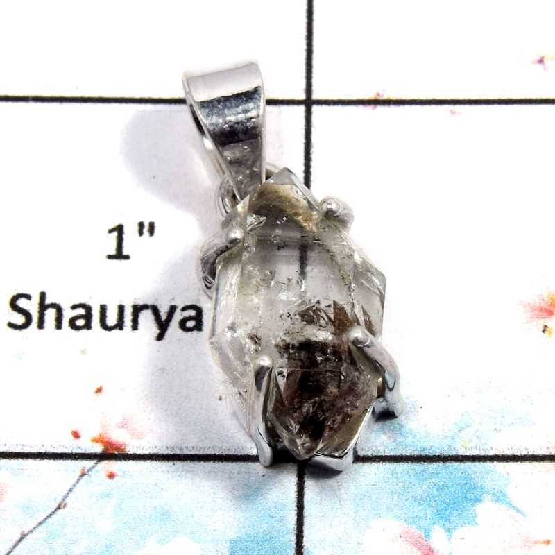 Herkimer Diamond - D SPS880 - Natural Herkimer Diamond Gemstone Prong Setting Pendant 925 Sterling Silver