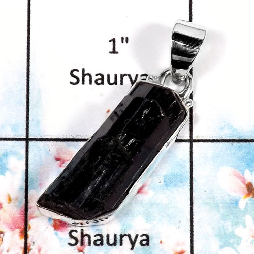 Black Tourmaline-B SPS883-Indian Company Handmade Rough Gemstone Pendants 925 Sterling Silver Black Tourmaline-B SPS883-Indian Company Handmade Rough Gemstone Pendants 925 Sterling Silver