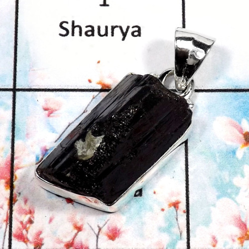 Black Tourmaline-D SPS883-Stunning Tourmaline Rough Wholesale Pendant 925 Sterling Silver