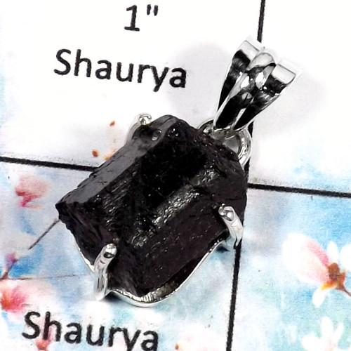 Black Tourmaline-G SPS883-Natural Rough Gemstone Handmade Wholesale Pendant 925 Sterling Silver