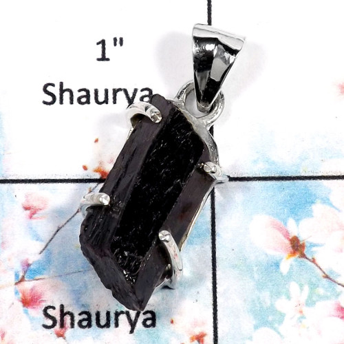Black Tourmaline-H SPS883-Attractive Rough Gemstone Prong Setting Pendant 925 Sterling Silver Black Tourmaline-H SPS883-Attractive Rough Gemstone Prong Setting Pendant 925 Sterling Silver