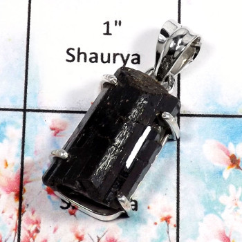 Black Tourmaline-I SPS883-Dazzling Black Tourmaline Prong Setting Pendant 925 Sterling Silver Black Tourmaline-I SPS883-Dazzling Black Tourmaline Prong Setting Pendant 925 Sterling Silver