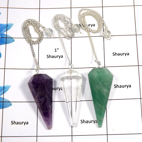 3 Pcs Amethyst, Crystal & Green Aventurine - O SPU994 - Natural Amethyst & Crystal Gemstone Brass Silver Plated 3 Pcs Pendulum L 3 Pcs Amethyst, Crystal & Green Aventurine - O SPU994 - Natural Amethyst & Crystal Gemstone Brass Silver Plated 3 Pcs Pendulum L