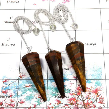 3 Pcs Tiger Eye - H SPU998 - Indian Factory Made Tiger Eye Gemstone Brass Silver Plated 3 Pcs Pendulum Lots