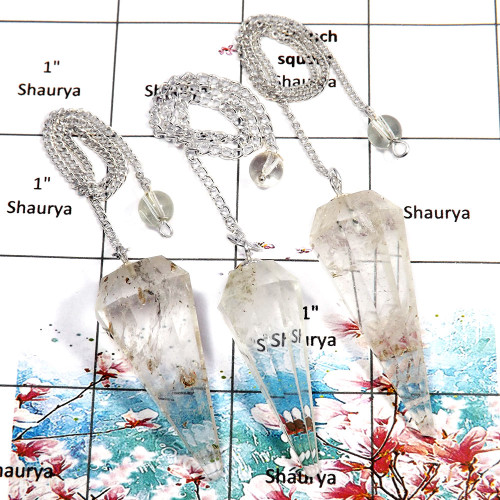 3 Pcs Crystal - I SPU998 - Stunning White Crystal Gemstone Brass Silver Plated 3 Pcs Pendulum Lots 3 Pcs Crystal - I SPU998 - Stunning White Crystal Gemstone Brass Silver Plated 3 Pcs Pendulum Lots