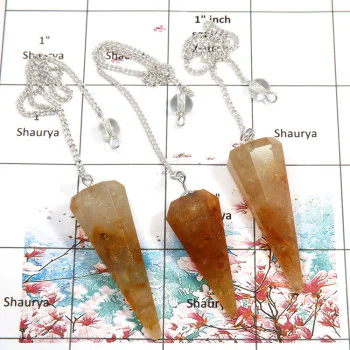 3 pcs Golden Rutile - A SPU999 - Natural Golden Rutile Made In Brass Silver Plated 3 Pcs Pendulum Lots