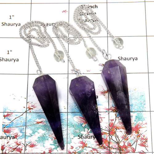 3 pcs Amethyst - D SPU999 - Gorgeous Purple Amethyst Made In Brass Silver Plated 3 Pcs Pendulum Lots 3 pcs Amethyst - D SPU999 - Gorgeous Purple Amethyst Made In Brass Silver Plated 3 Pcs Pendulum Lots
