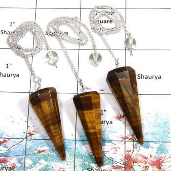 3 pcs Tiger Eye - J SPU999 - Natural Brown Tiger Eye Gemstone Brass Silver Plated 3 Pcs Pendulum Lots 3 pcs Tiger Eye - J SPU999 - Natural Brown Tiger Eye Gemstone Brass Silver Plated 3 Pcs Pendulum Lots