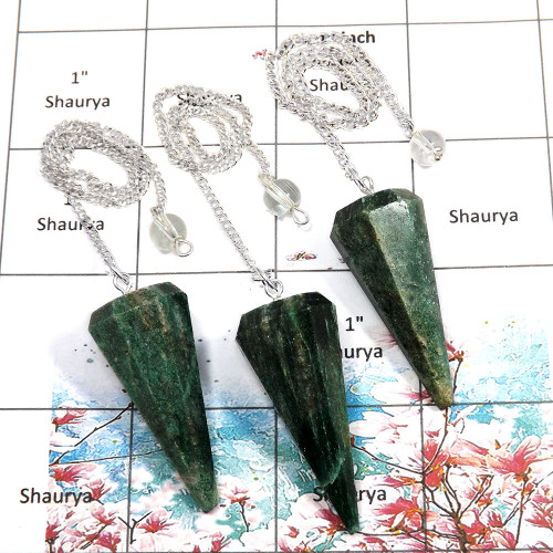 3 Pcs Green Aventurine - O SPU999 - Newly Handmade Green Aventurine Gemstone Brass Silver Plated 3 Pcs Pendulum Lots