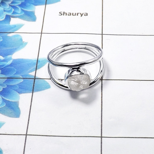 Natural Herkimer Diamond Gemstone -SRR972-A-Sterling Silver Raw Gemstone Ring