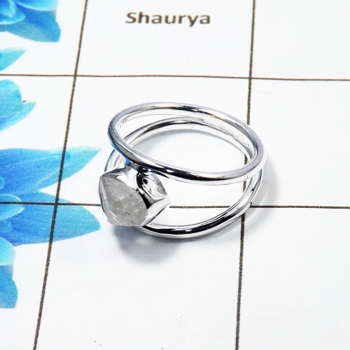 Natural Herkimer Diamond Gemstone -SRR972-A-Sterling Silver Raw Gemstone Ring