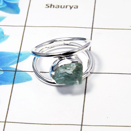 Raw Natural Aquamarine Gemstone -SRR972-B-Sterling Silver Raw Gemstone Ring