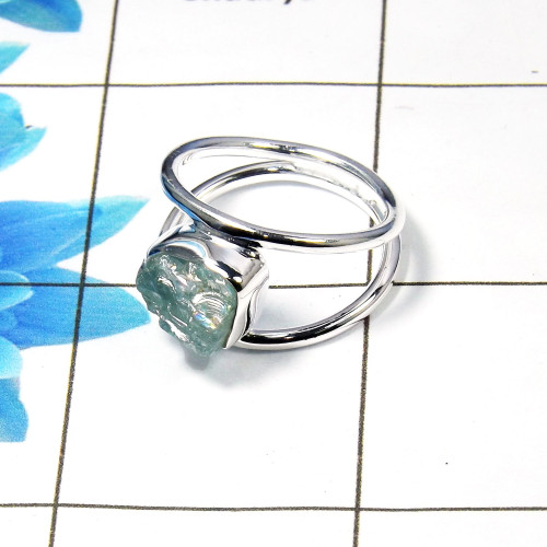 Raw Natural Aquamarine Gemstone -SRR972-B-Sterling Silver Raw Gemstone Ring