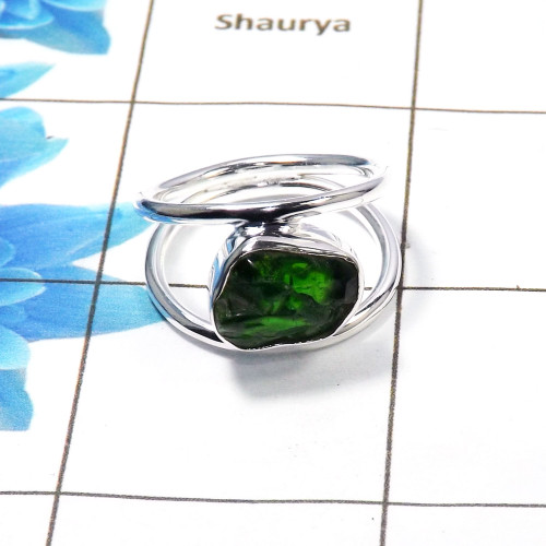 Raw Natural Chrome Diopside Gemstone -SRR972-D-Sterling Silver Raw Gemstone Ring