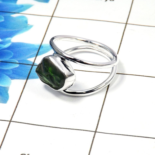 Raw Natural Chrome Diopside Gemstone -SRR972-D-Sterling Silver Raw Gemstone Ring