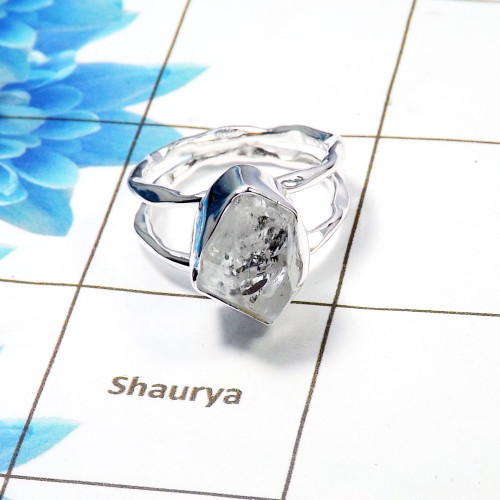 Raw Natural Herkimer Diamond Gemstone -SRR972-F-Sterling Silver Raw Gemstone Ring