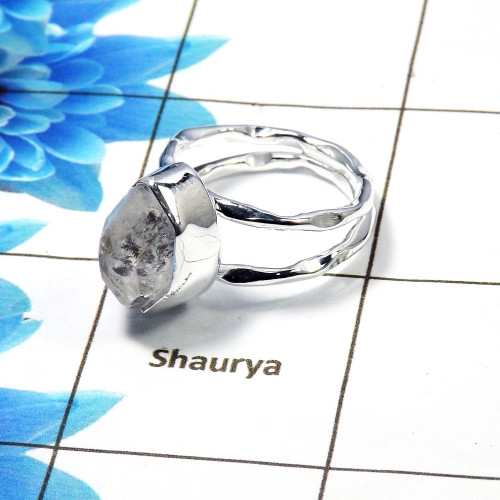 Raw Natural Herkimer Diamond Gemstone -SRR972-F-Sterling Silver Raw Gemstone Ring