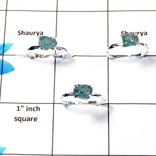 3 Pcs Rough Aquamarine Gemstone 925 Silver Ring-SRR975-C 3 Pcs Rough Aquamarine Gemstone 925 Silver Ring-SRR975-C