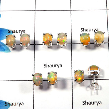 Ethiopian Opal C - SSE835 - 6x8mm Oval Cab 5 Pair Lots Gorgeous Natural Ethiopian Opal Cab Gemstone Solid 925 Sterling Silver St