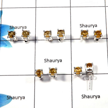 Citrine Cab D - SSE835 - 5x5mm Round Cab 5 Pair Lots Natural Citrine 5mm Round Cab Gemstone 925 Sterling Silver Stud Earrings
