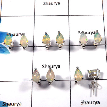 Ethiopain Opal Cut G - SSE835 - 5x8mm Pear Cut 5 Pair Lots Natural Ethiopian Opal Cut Gemstone 925 Sterling Silver Stud Earrings