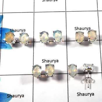 Ethiopain Opal Cut I - SSE835 - 6x8mm Oval Cut 5 Pair Lots Natural Ethiopian Opal Cut Gemstone Solid 925 Sterling Silver Stud Ea