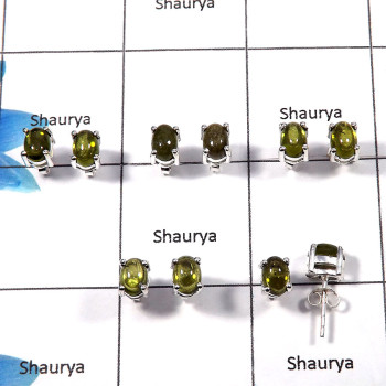 Peridot Cab O - SSE835 - 5x7mm Oval Cab 5 Pair Lots Natural Green Peridot Cab Gemstone 925 Sterling Silver Stud Earrings